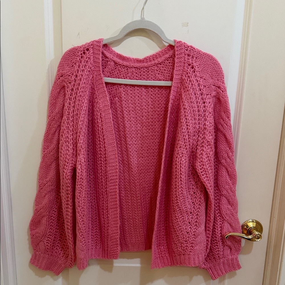 SHEIN Vibrant Pink Open-Front Cardigan